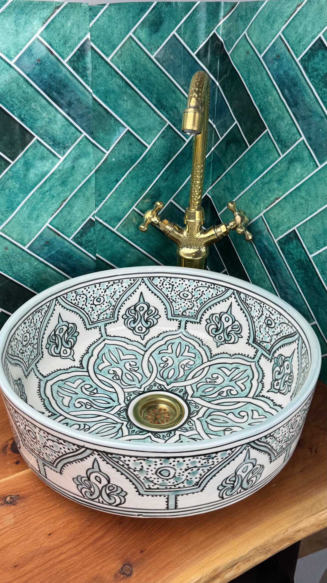Handmade Moroccan Ceramic Sink Brass rim #284