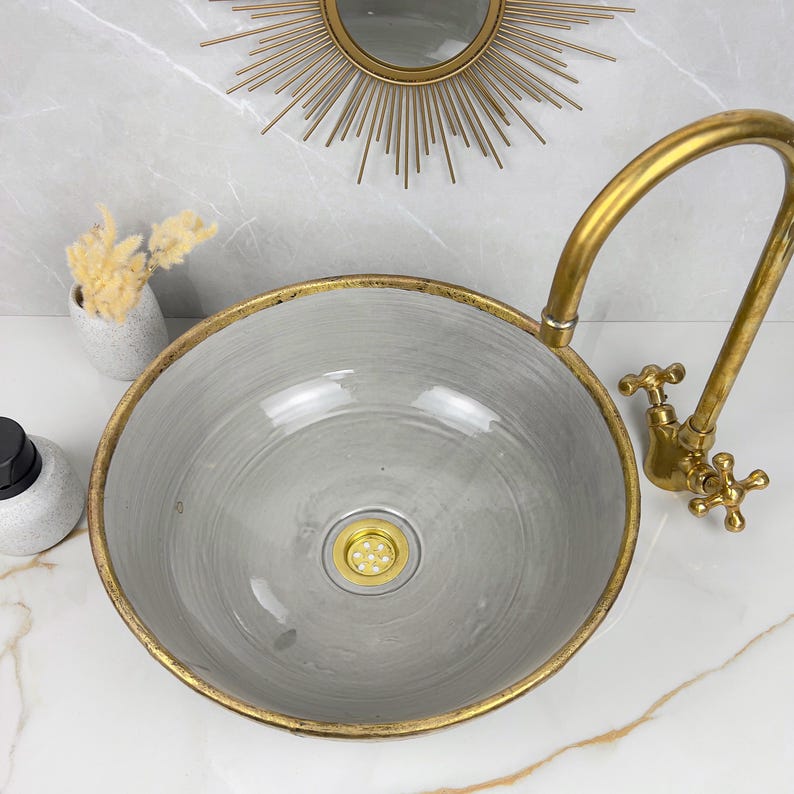 Handmade Moroccan Ceramic Sink Brass rim #284
