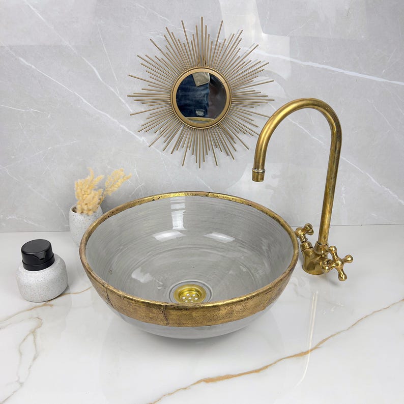 Handmade Moroccan Ceramic Sink Brass rim #284
