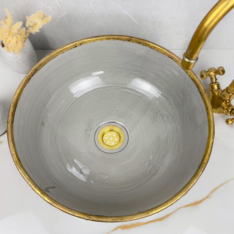 Handmade Moroccan Ceramic Sink Brass rim #284