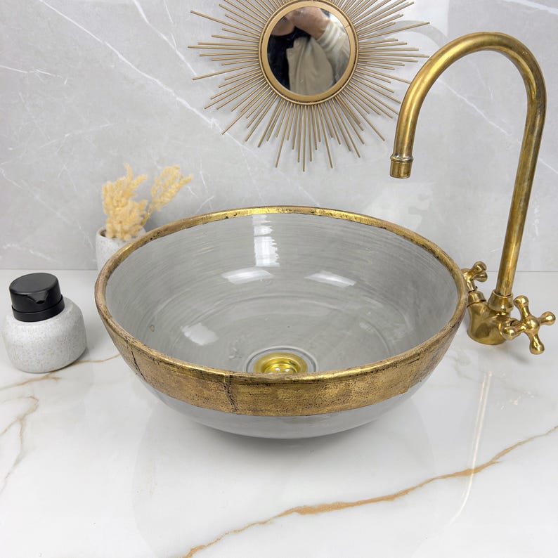 Handmade Moroccan Ceramic Sink Brass rim #284
