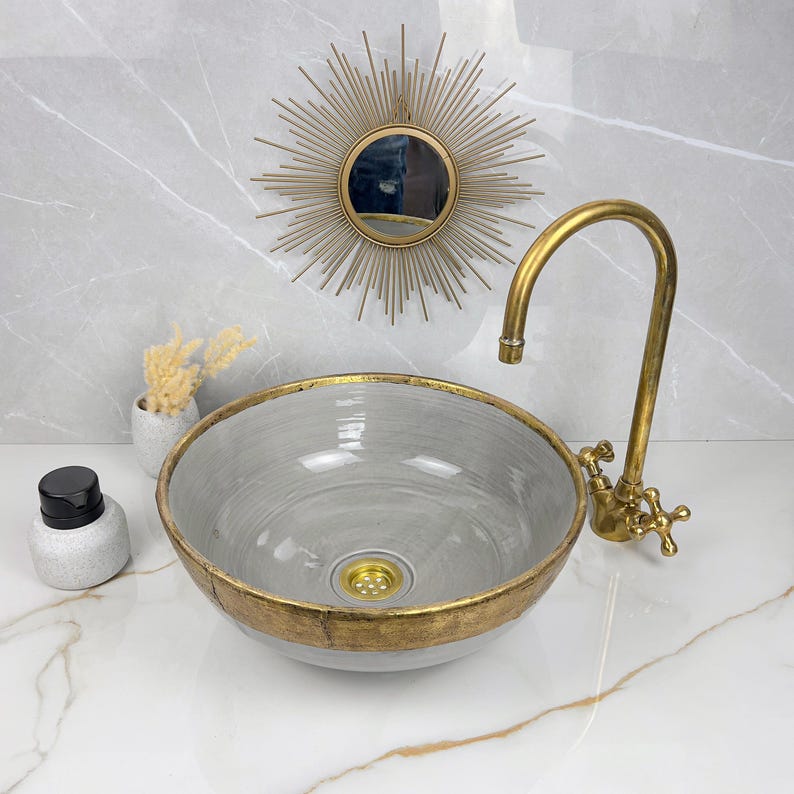 Handmade Moroccan Ceramic Sink Brass rim #284