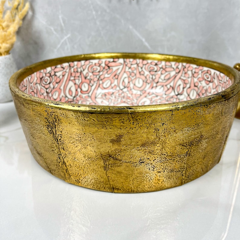 Handmade Moroccan Ceramic Sink Brass Rim #225