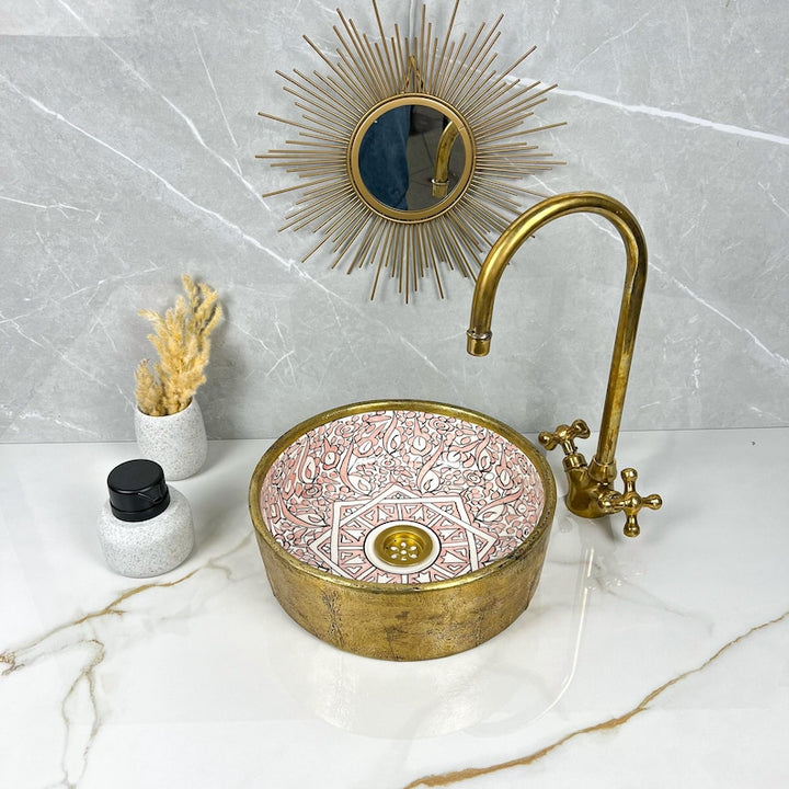 Handmade Moroccan Ceramic Sink Brass Rim #225