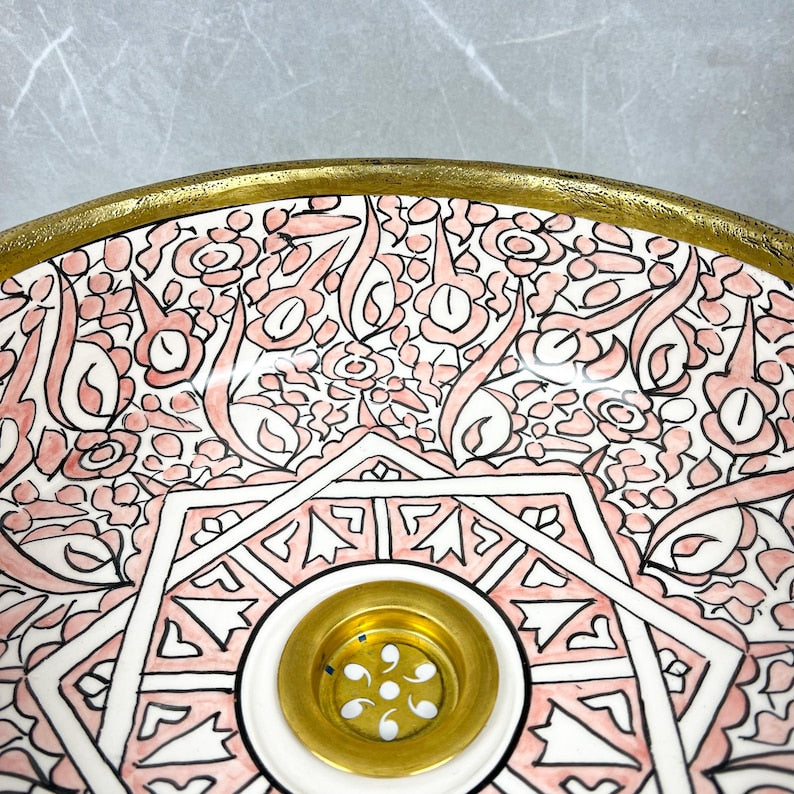 Handmade Moroccan Ceramic Sink Brass Rim #225