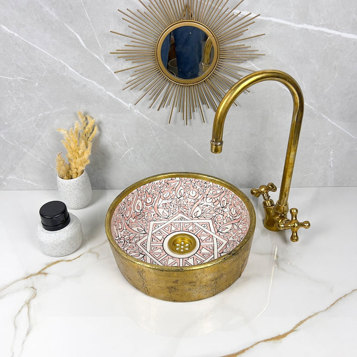 Handmade Moroccan Ceramic Sink Brass Rim #225