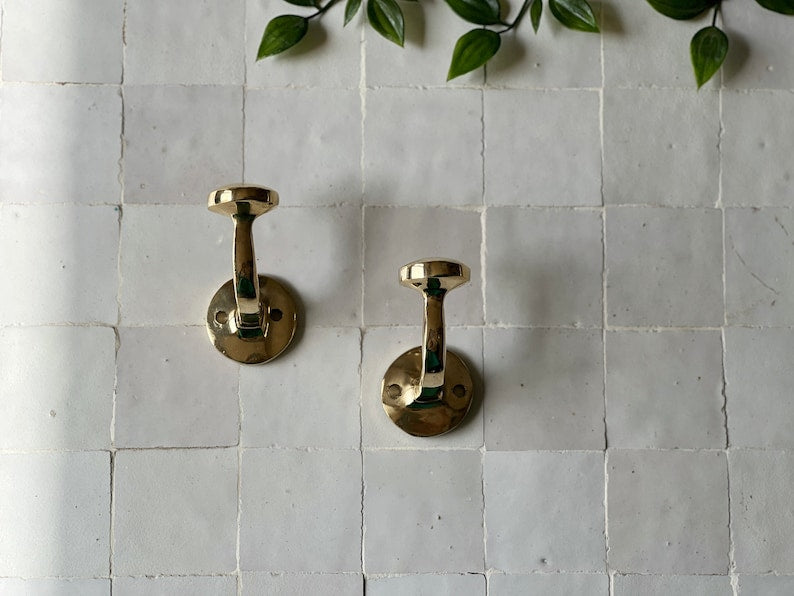 Handmade Unlacquered Brass Wall Hook Set | 4 Brass Hooks