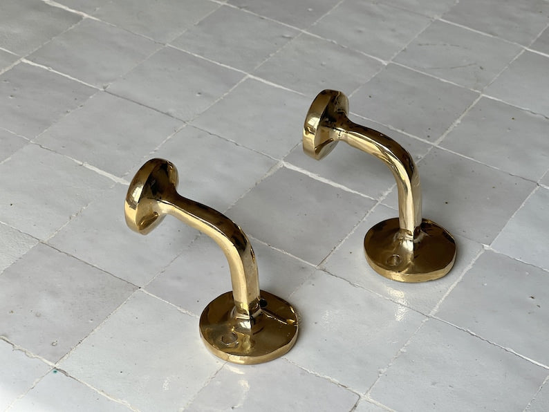 Handmade Unlacquered Brass Wall Hook Set | 4 Brass Hooks