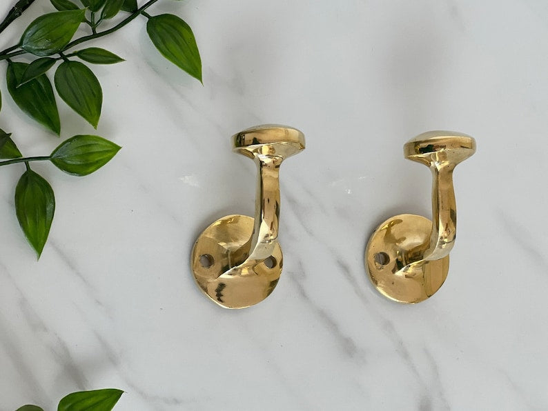 Handmade Unlacquered Brass Wall Hook Set | 4 Brass Hooks