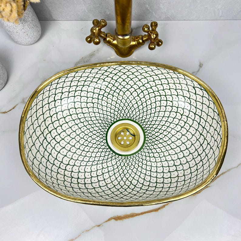 Handmade Moroccan Oval Sink Brass Rim #185W