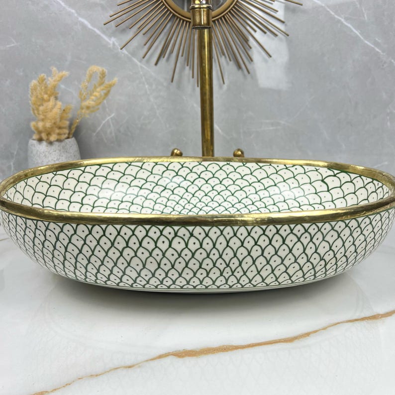 Handmade Moroccan Oval Sink Brass Rim #185W