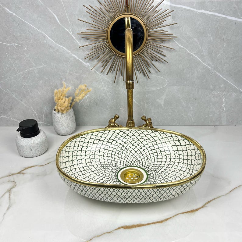 Handmade Moroccan Oval Sink Brass Rim #185W