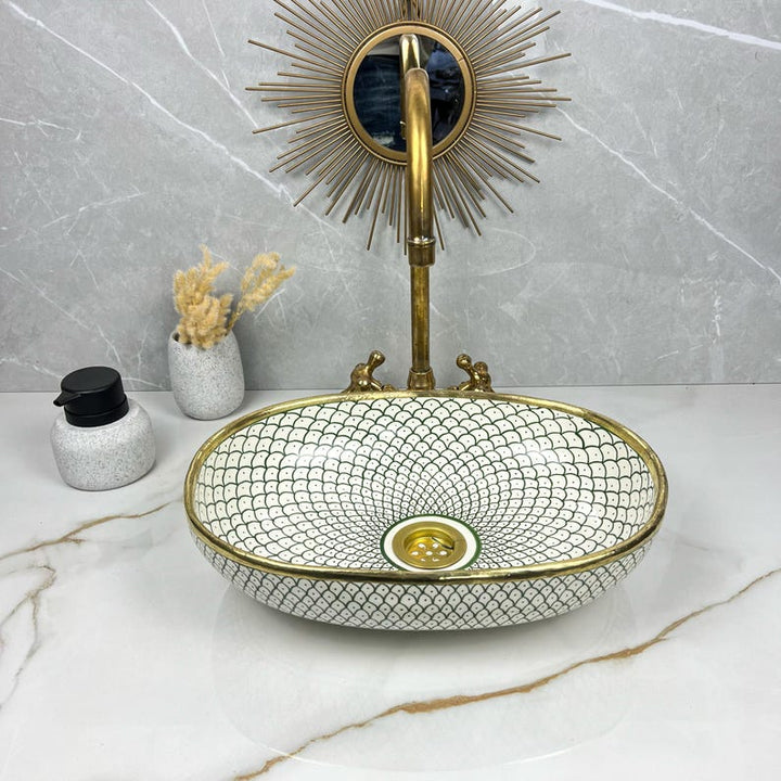 Handmade Moroccan Oval Sink Brass Rim #185W