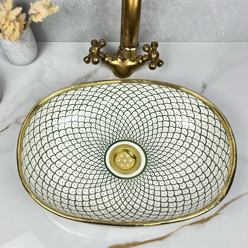 Handmade Moroccan Oval Sink Brass Rim #185W