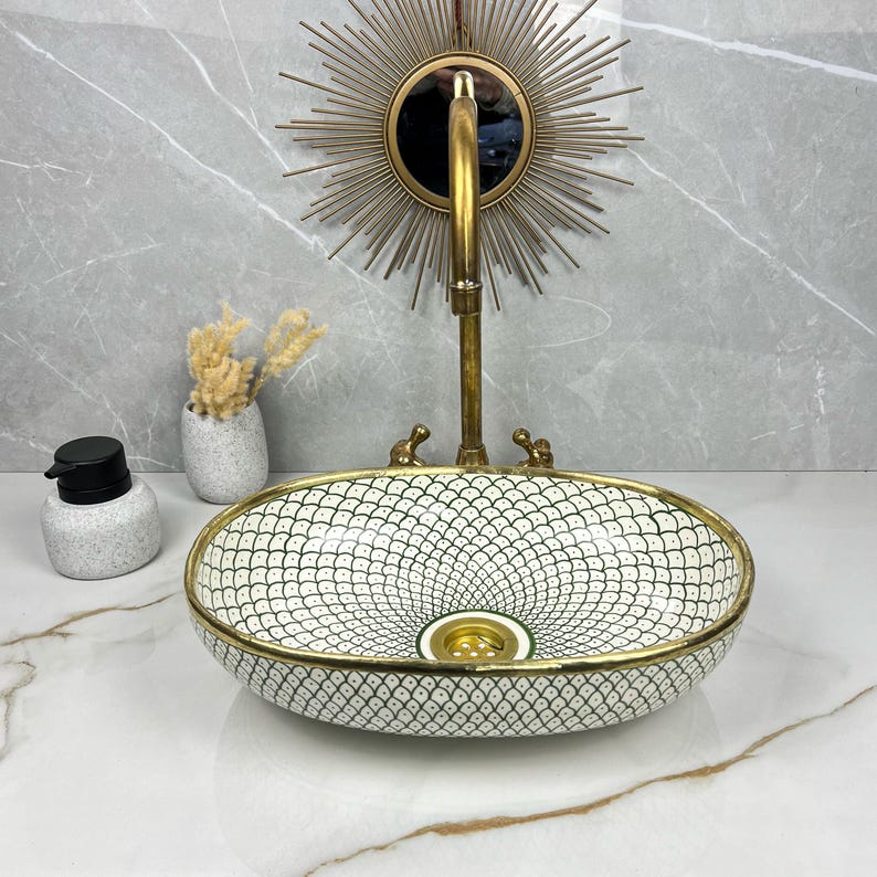 Handmade Moroccan Oval Sink Brass Rim #185W