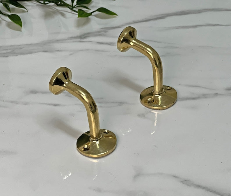 Handmade Unlacquered Brass Wall Hook Set | 4 Brass Hooks