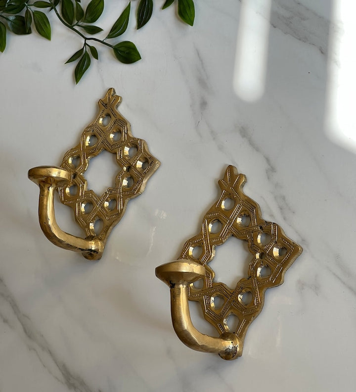 Handmade Unlacquered Brass Wall Hook Set | 2 Brass Hooks