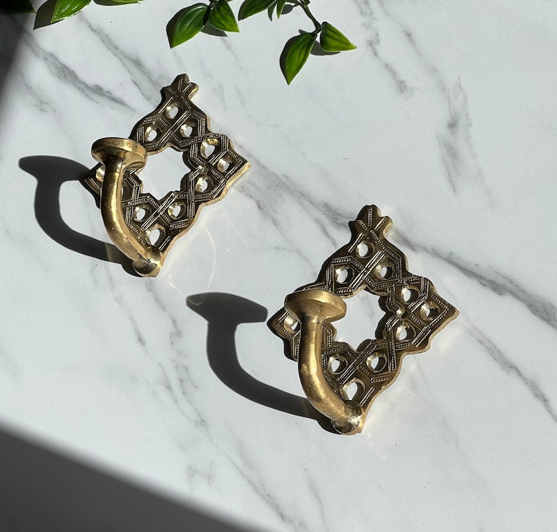 Handmade Unlacquered Brass Wall Hook Set | 2 Brass Hooks