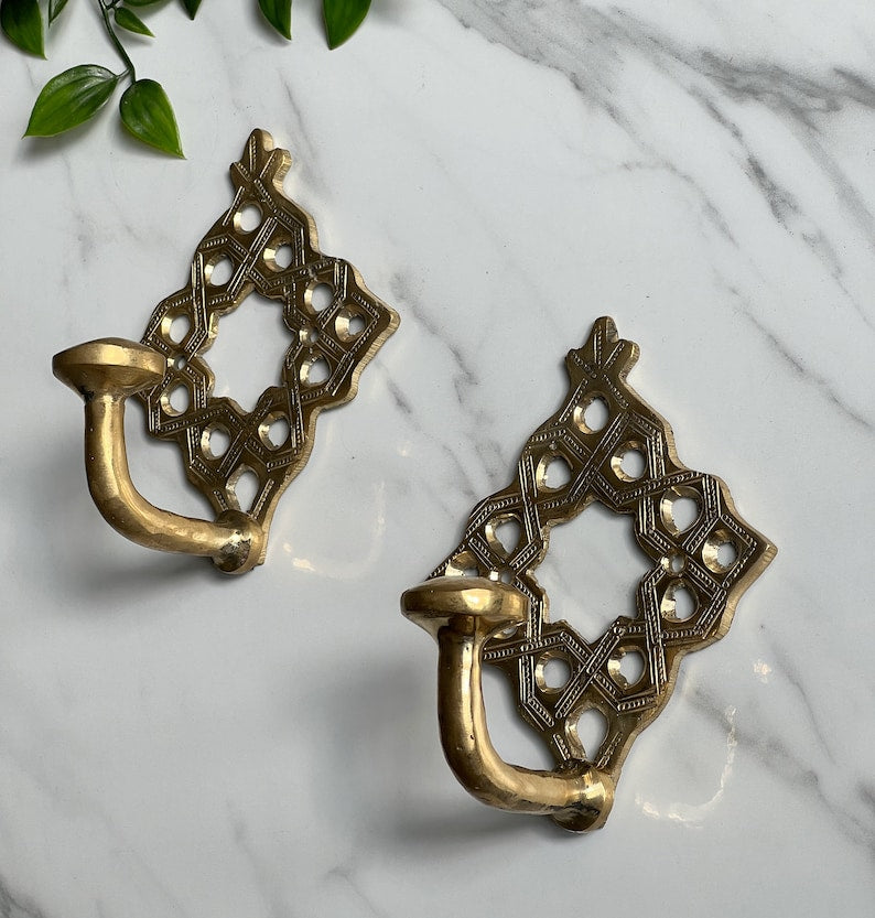 Handmade Unlacquered Brass Wall Hook Set | 2 Brass Hooks