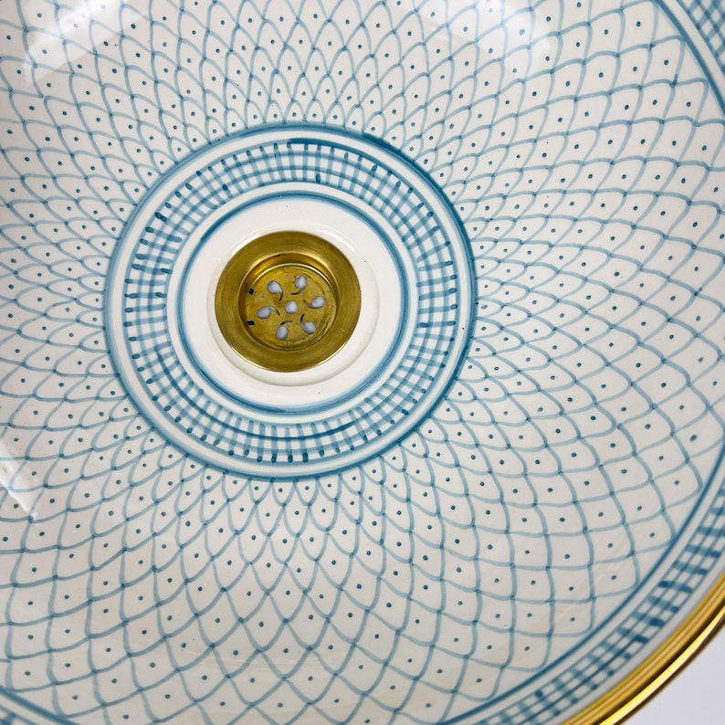 Handmade Moroccan Ceramic Sink Golden Rim 14k Carats #252