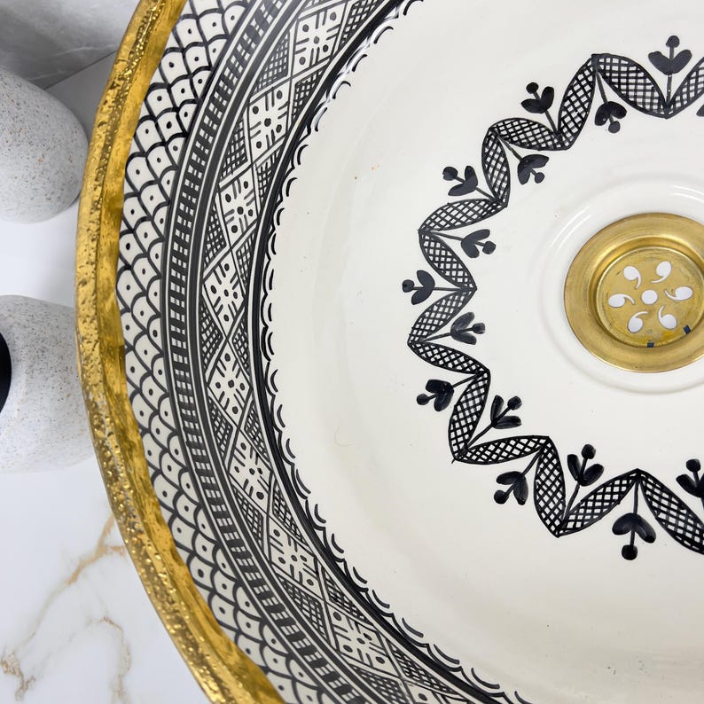 Handmade Moroccan Ceramic Sink Brass Rim #225