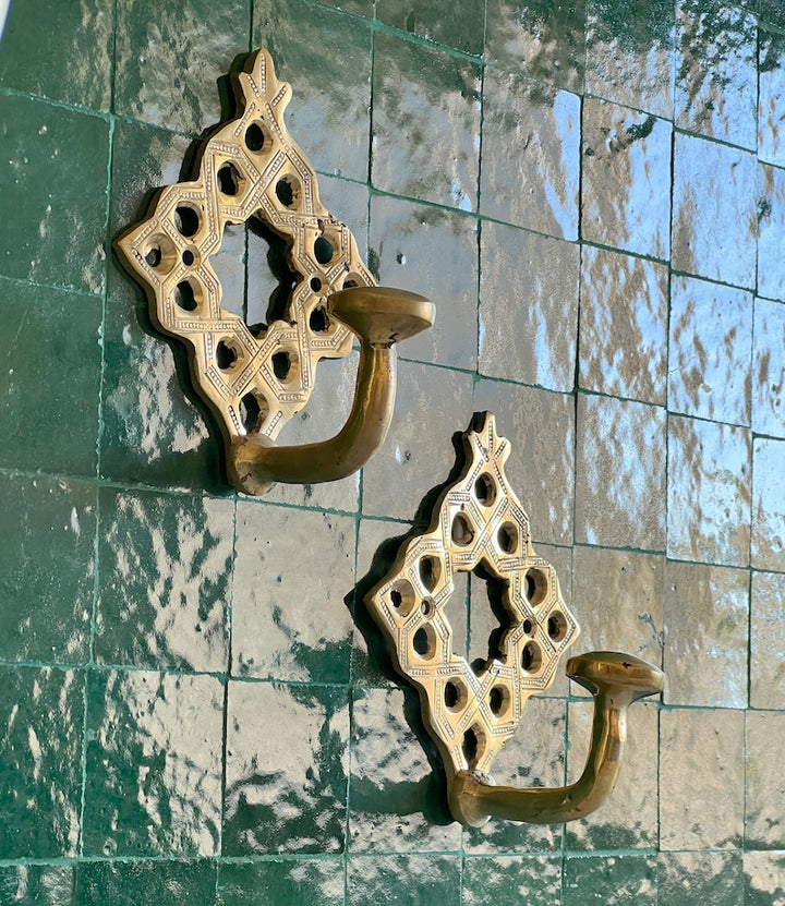 Handmade Unlacquered Brass Wall Hook Set | 2 Brass Hooks