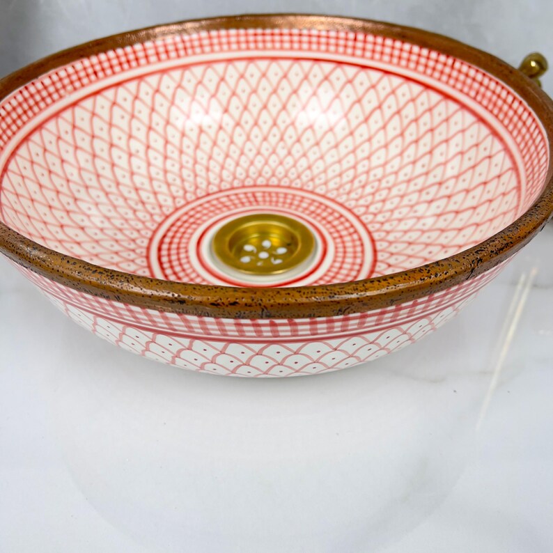 Handmade Moroccan Ceramic Sink Brass rim #284