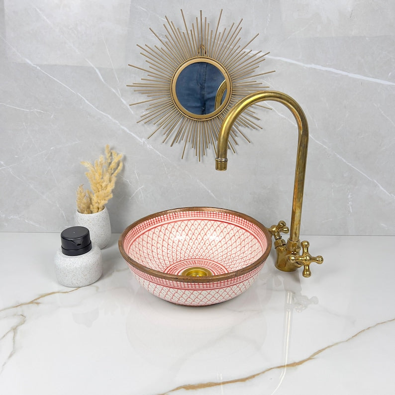 Handmade Moroccan Ceramic Sink Brass rim #284