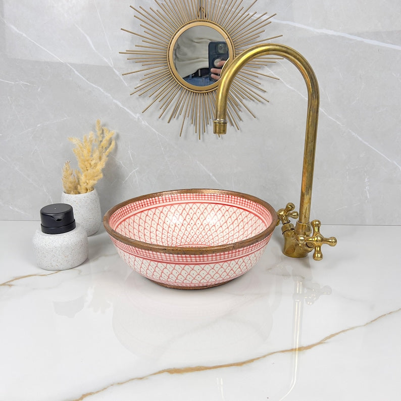 Handmade Moroccan Ceramic Sink Brass rim #284