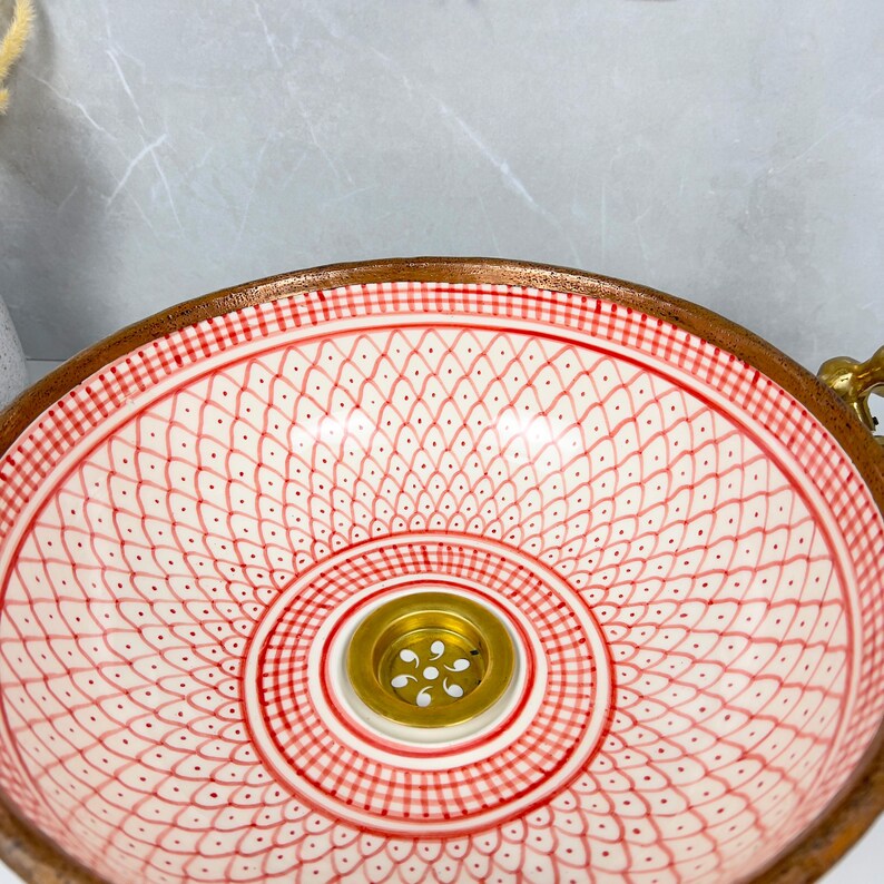 Handmade Moroccan Ceramic Sink Brass rim #284