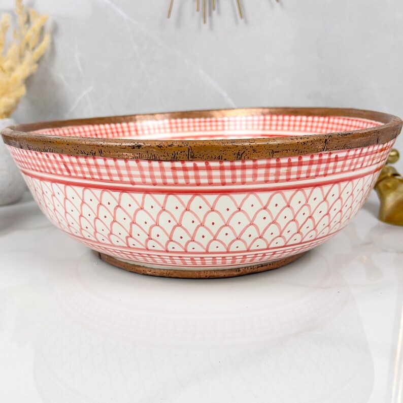 Handmade Moroccan Ceramic Sink Brass rim #284