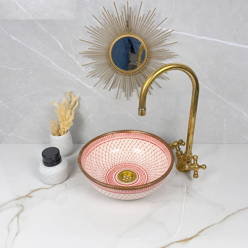 Handmade Moroccan Ceramic Sink Brass rim #284