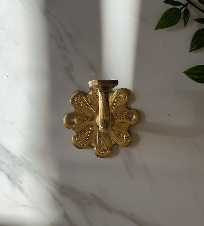 Handmade Unlacquered Brass Wall Hook Set | 4 Brass Hooks