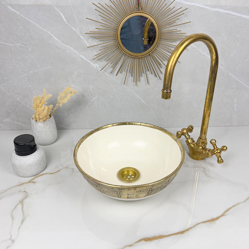 Handmade Moroccan Ceramic Sink Brass rim #284