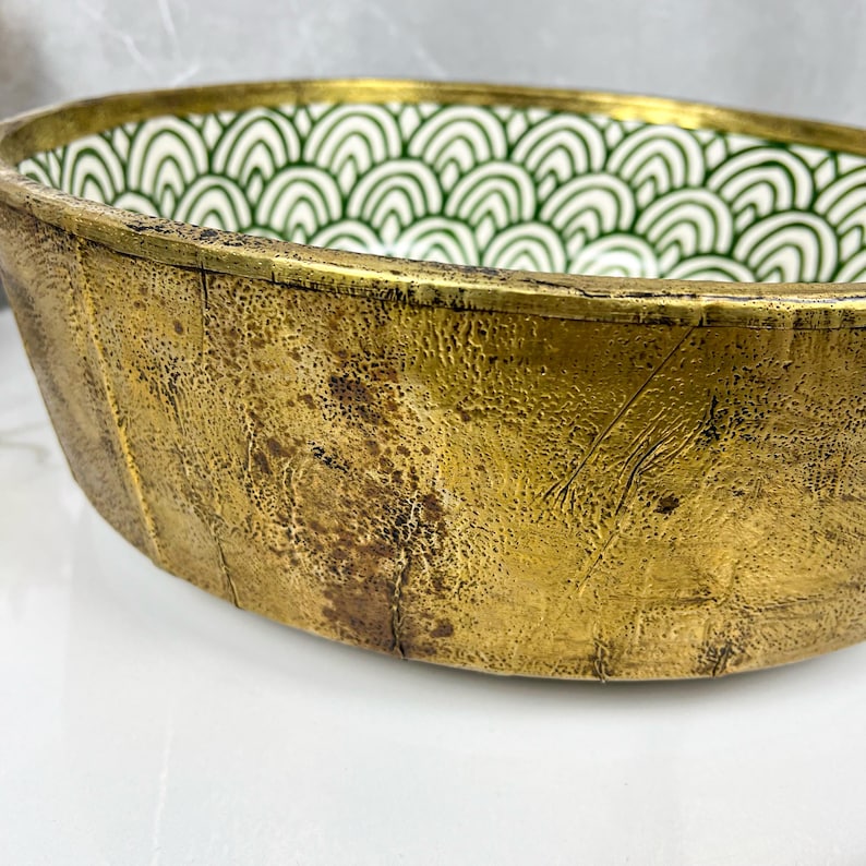 Handmade Moroccan Ceramic Sink Brass Rim #225