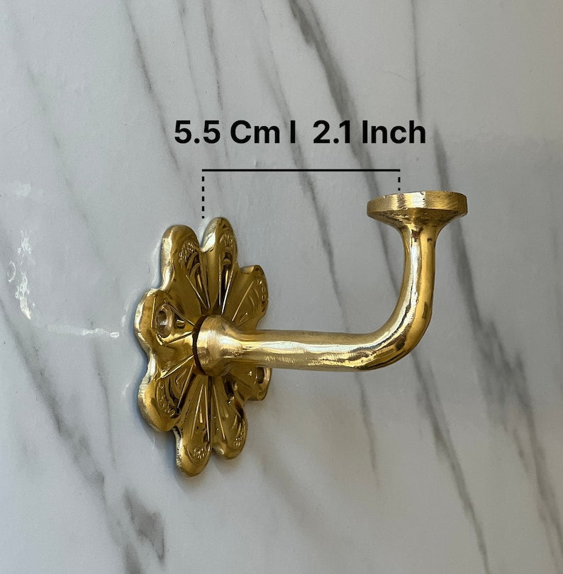 Handmade Unlacquered Brass Wall Hook Set | 4 Brass Hooks