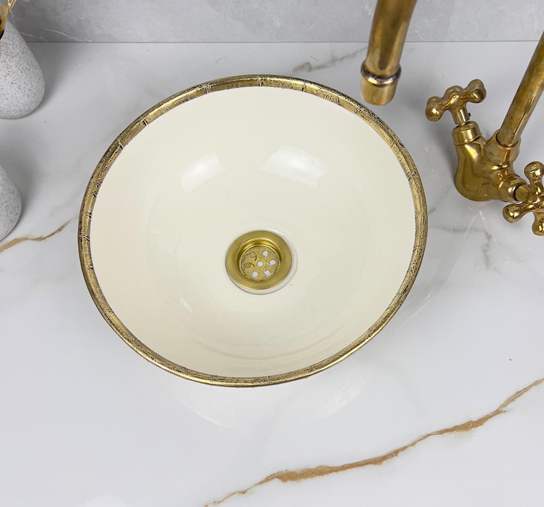 Handmade Moroccan Ceramic Sink Brass rim #284