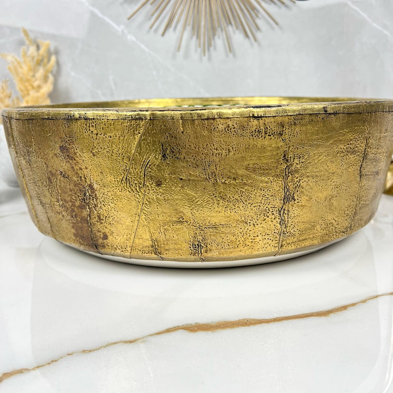 Handmade Moroccan Ceramic Sink Brass Rim #225