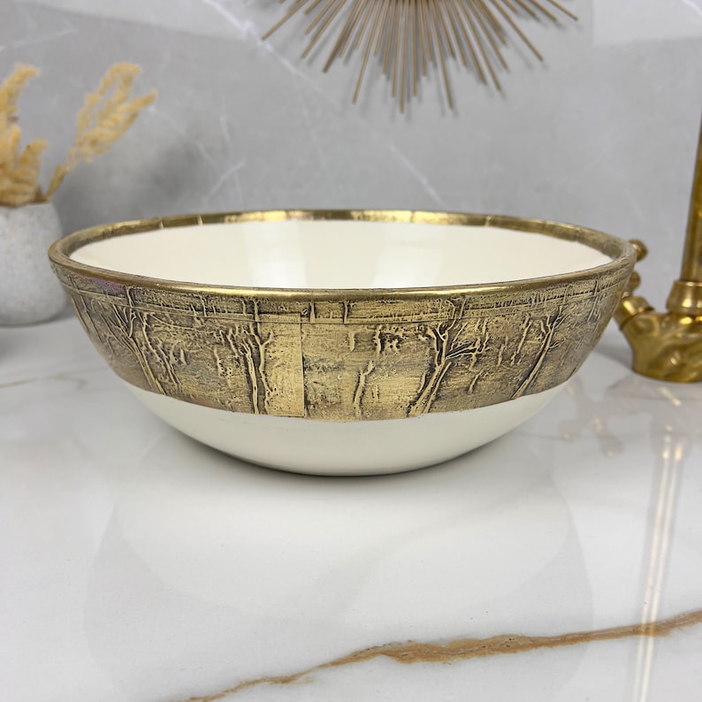 Handmade Moroccan Ceramic Sink Brass rim #284