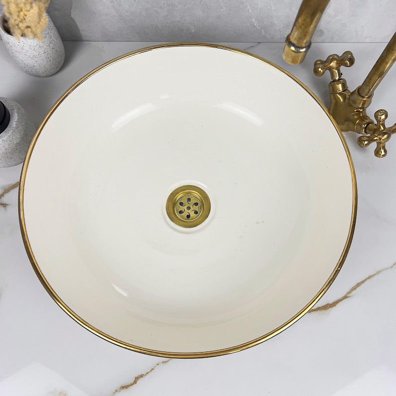 Handmade Moroccan Ceramic Sink Golden Rim 14k Carats #252