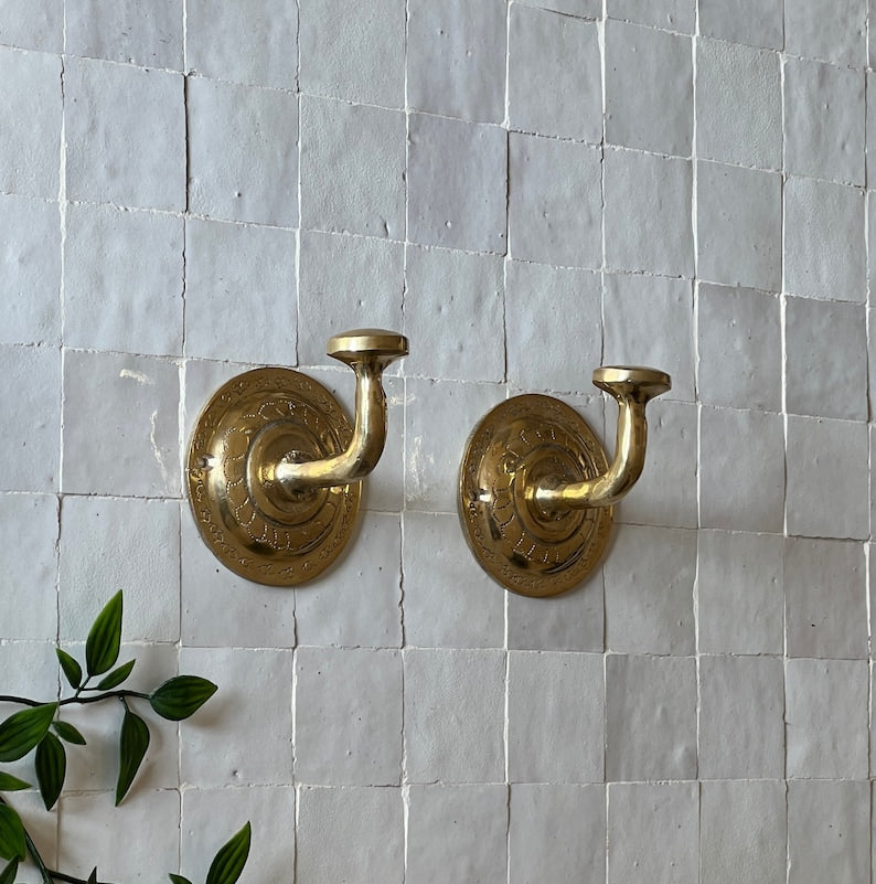 Handmade Unlacquered Brass Wall Hook Set | 4 Brass Hooks #4