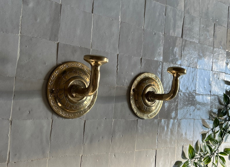 Handmade Unlacquered Brass Wall Hook Set | 4 Brass Hooks #4