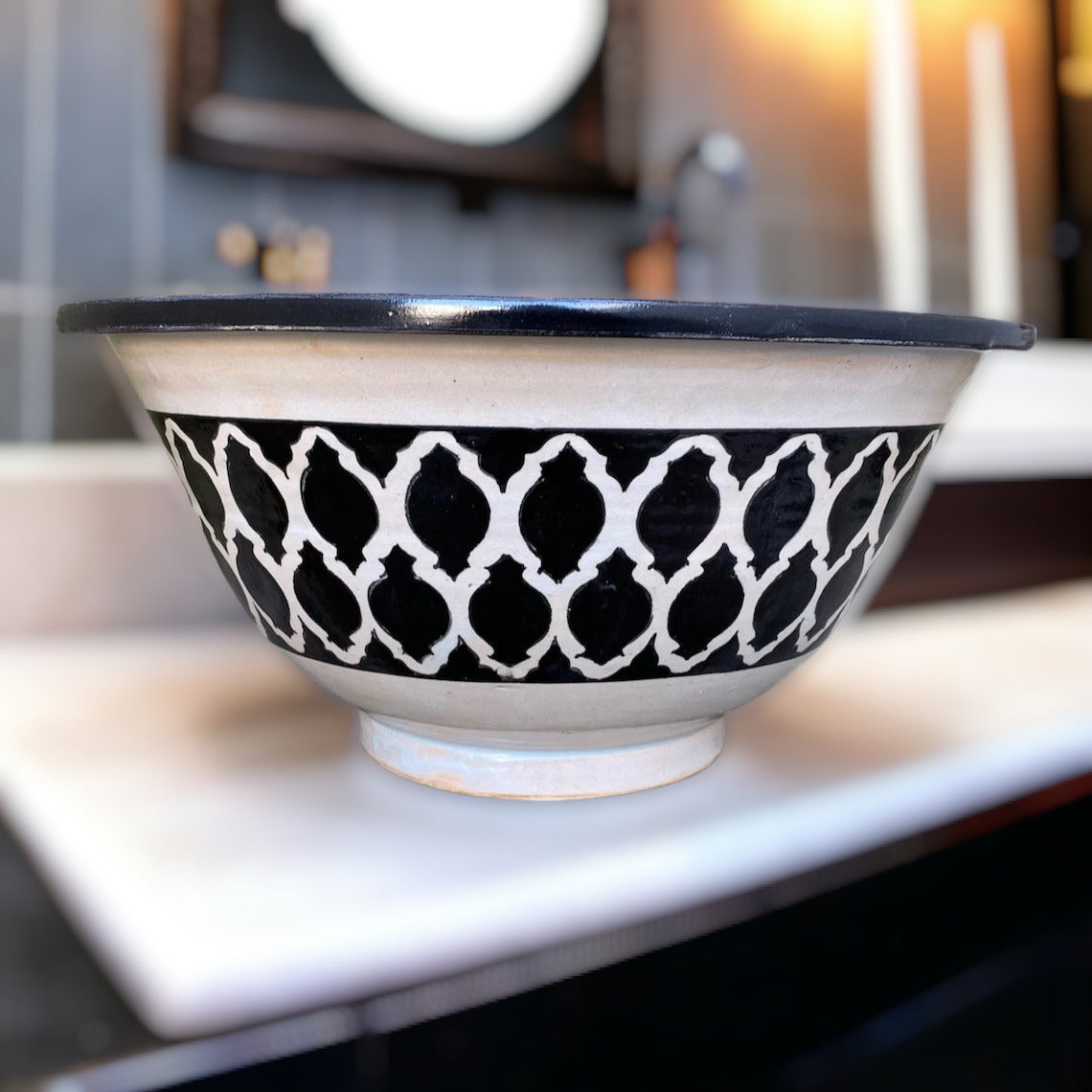 Moroccan sink | moroccan ceramic sink | bathroom sink | moroccan bathroom basin | moroccan sink bowl | Black and white sink bowl #45