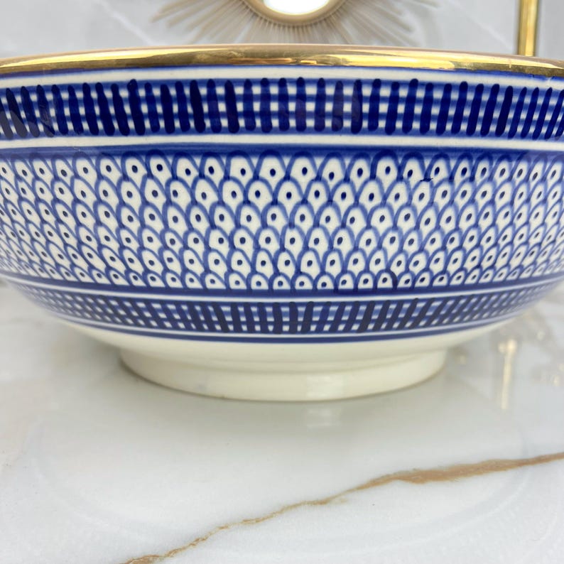 Handmade Moroccan Ceramic Sink Golden Rim 14k Carats #252