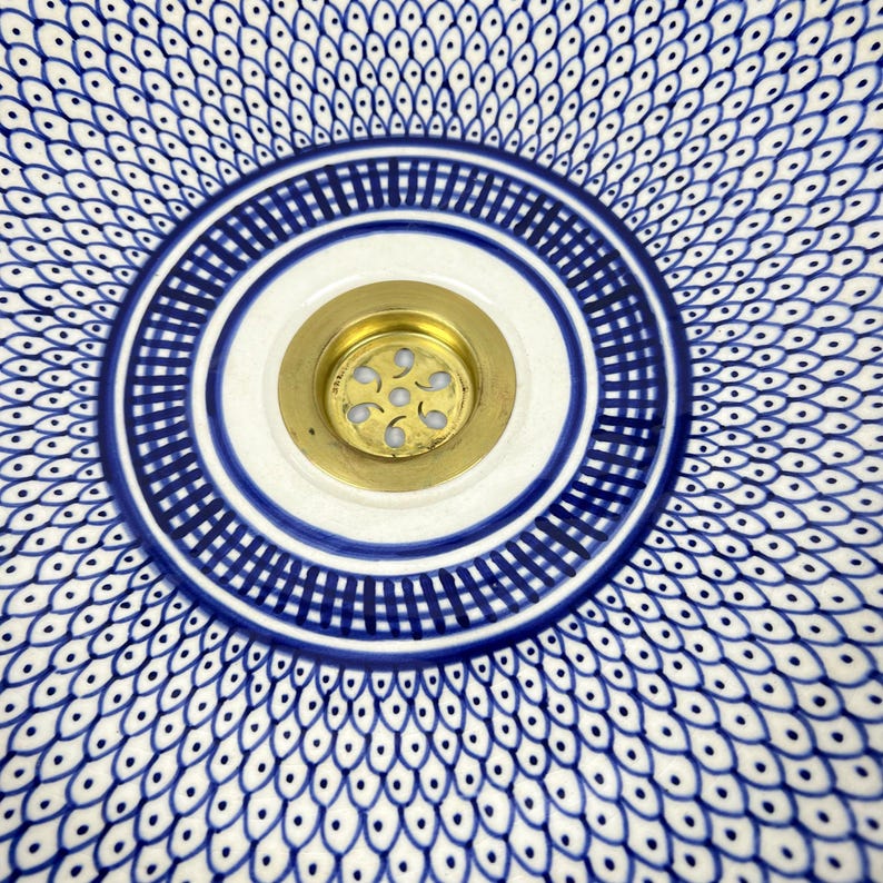 Handmade Moroccan Ceramic Sink Golden Rim 14k Carats #252