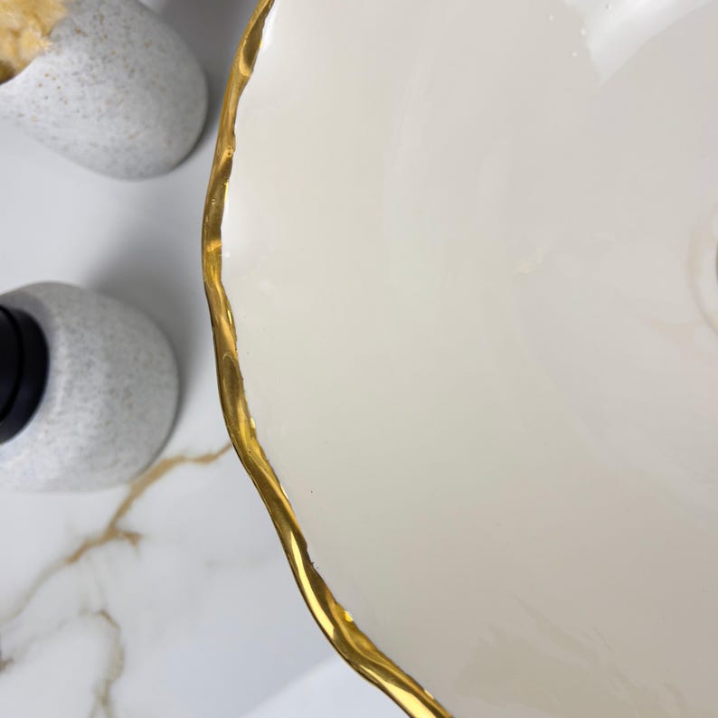 Handmade Moroccan Ceramic Sink Golden Rim 14k Carats #252
