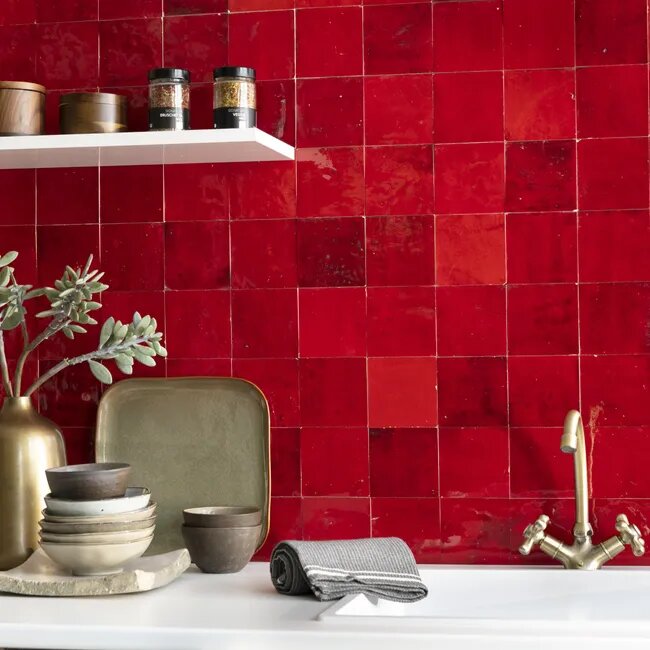 Vibrant red Zellige Tiles - 10x10 square