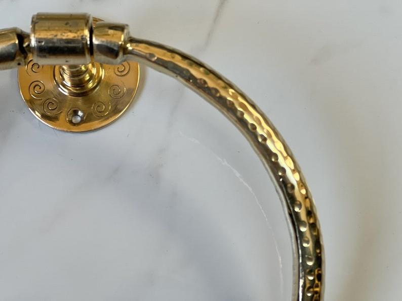 Unlacquered Brass Towel Holder | Hammered Brass Towel Ring for Bathroom