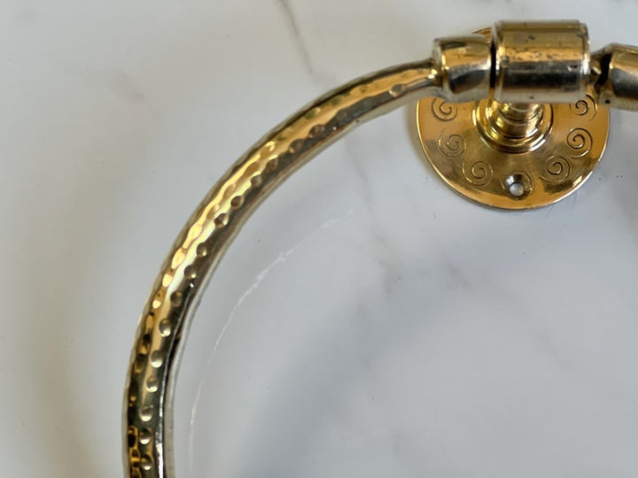 Unlacquered Brass Towel Holder | Hammered Brass Towel Ring for Bathroom