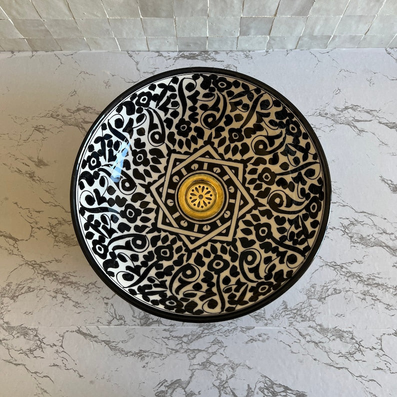 Moroccan sink | moroccan ceramic sink | bathroom sink | moroccan bathroom basin | moroccan sink bowl | Black and white sink bowl #51